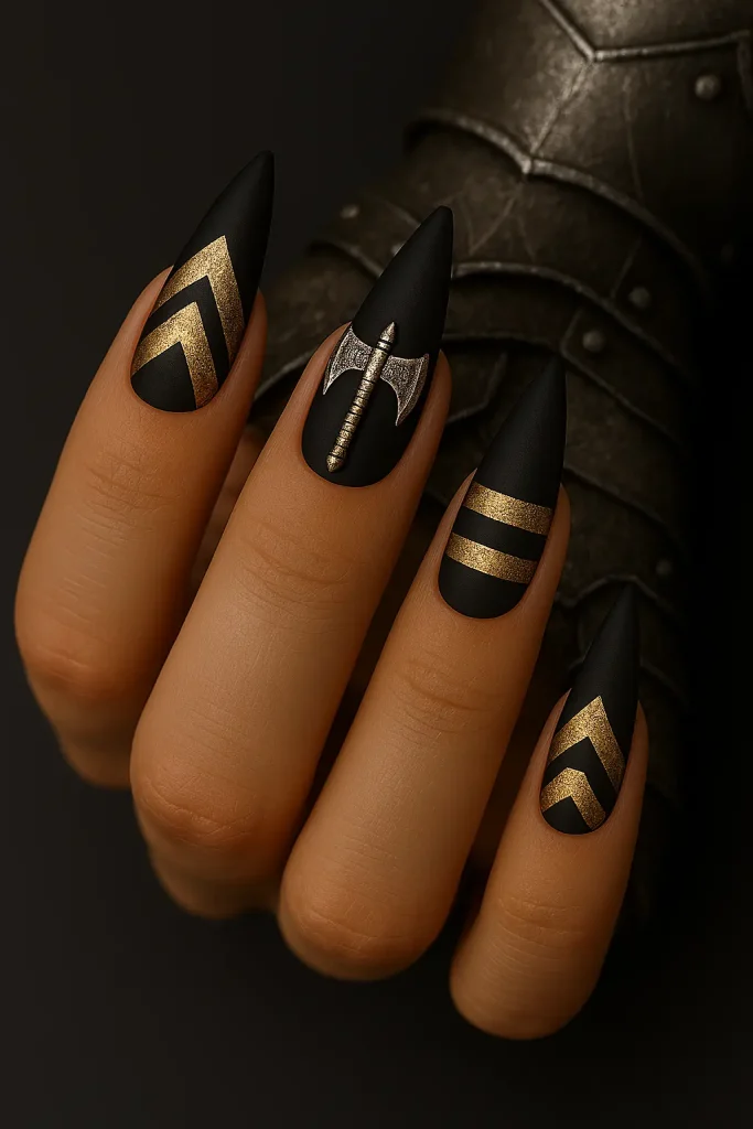 Black and Gold Warrior Nails