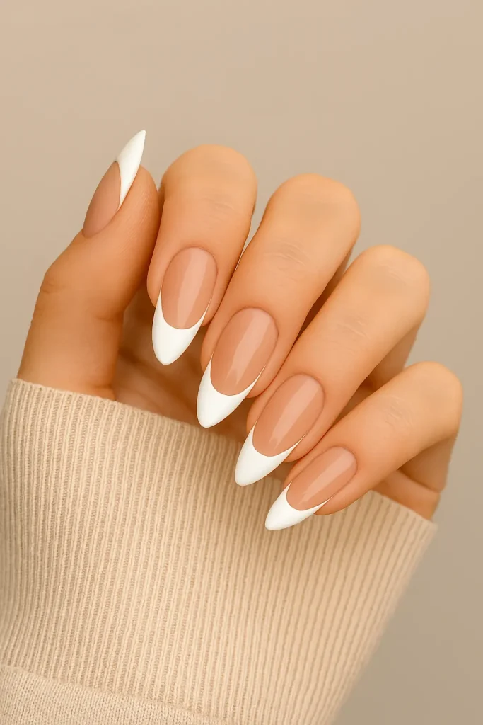 Nude Base French Tips Almond Nails