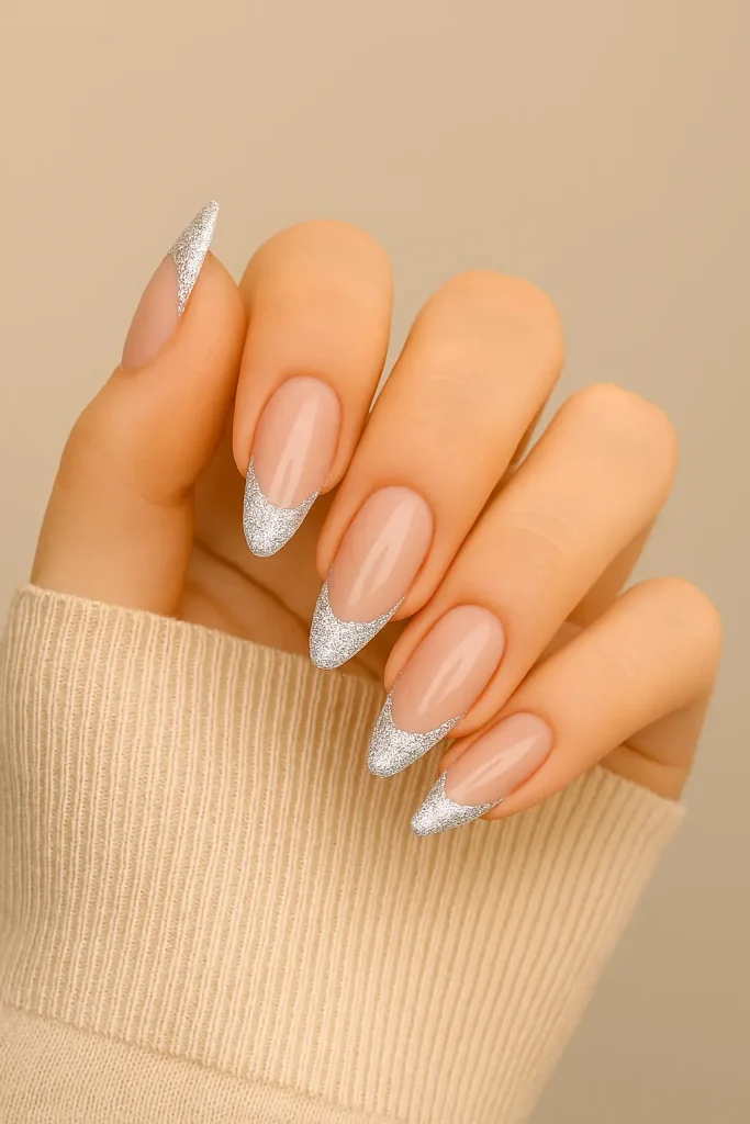 Glitter French Tips Almond Nails