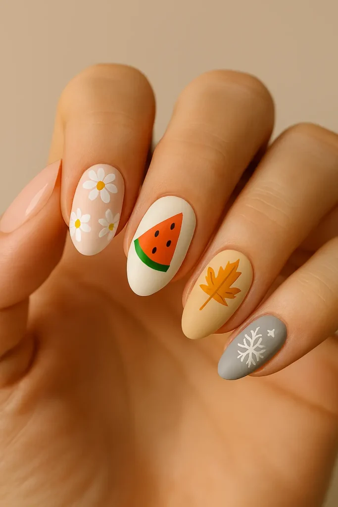 Seasonal Designs for Short Almond Nails