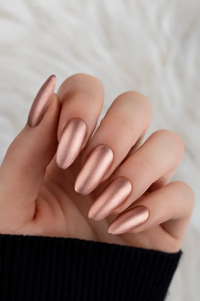 Matte Rose Gold Metallic Nails