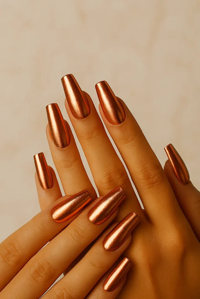 Rose Gold Metallic Coffin Nails