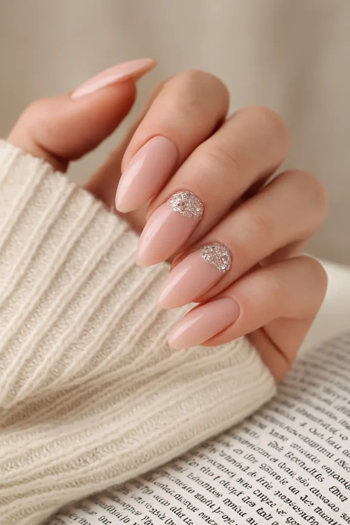 Glitter Accent Almond Nails