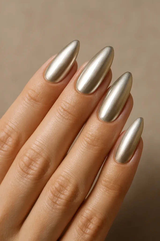 Metallic Shine Almond Nails