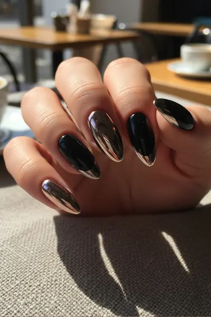 Metallic French Tips on Black Base