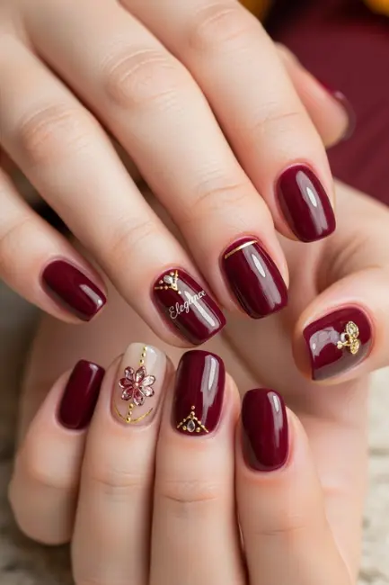 Burgundy Short Fall Nails for Elegance