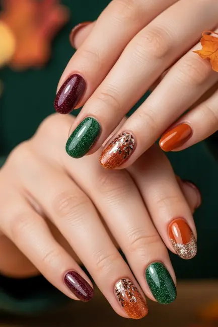 Glitter Accents for Sparkling Short Fall Nails