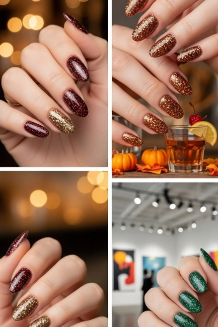 Glitter Almond Nails for Fall Parties
