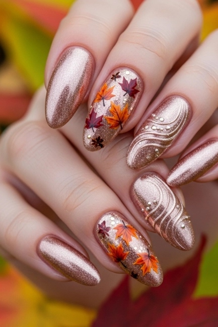 Rose Gold Almond Fall Nails