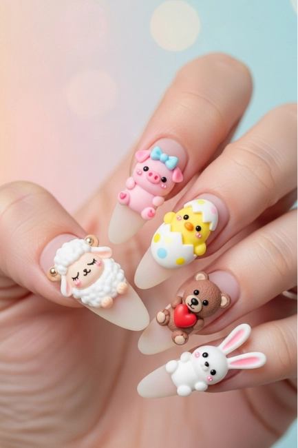 Fluffy animal nail art