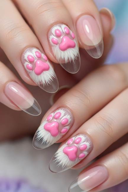 Fluffy Cat Paw Nail Art