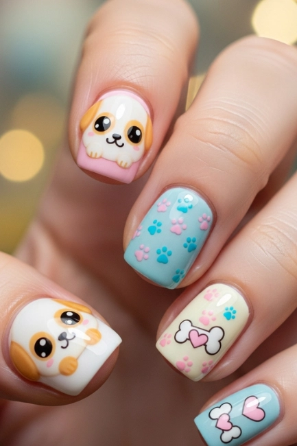 Puppy-Themed Kawaii Nails