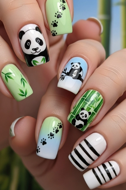 Panda-Inspired Nail Art