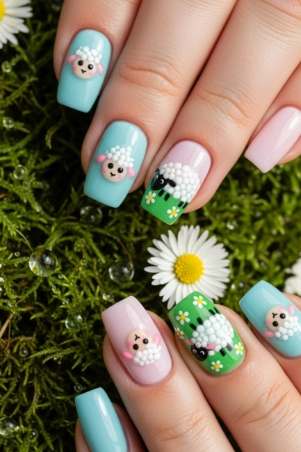 Fluffy Sheep Nail Designs