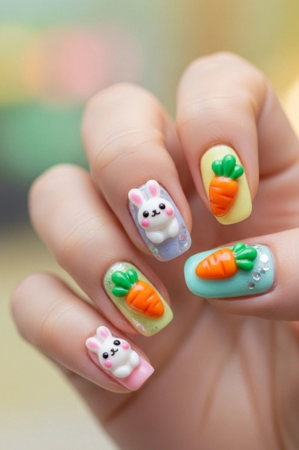 Bunny Carrot 3D Kawaii Nails