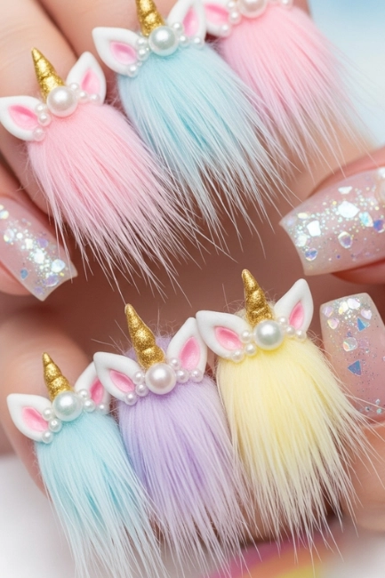 Unicorn-Inspired Fluffy Nails