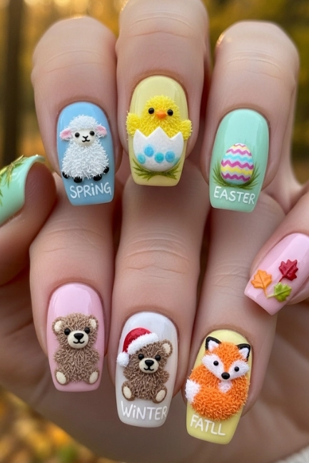 Seasonal Fluffy Animal Nails