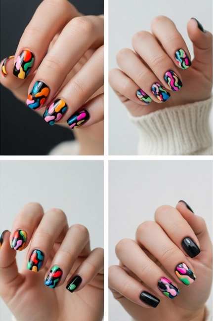 Vibrant Abstract Short Nails with Bold Colors