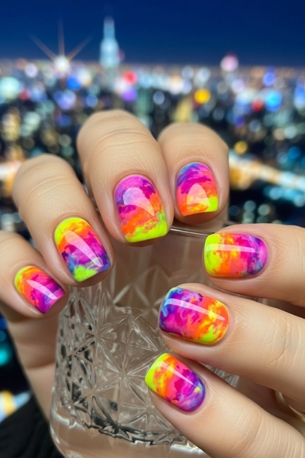 Abstract Marble Effect Short Nail Designs
