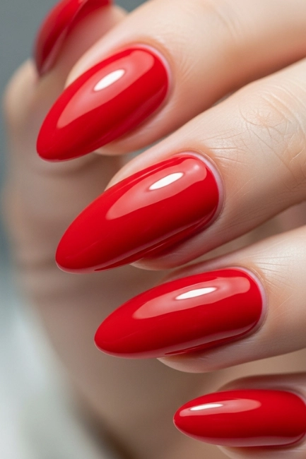 Bold Red Almond Nails