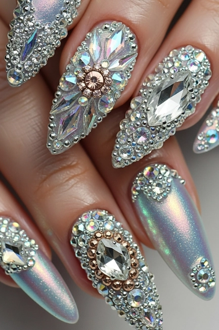 Crystal-Encrusted 3D Nail Art