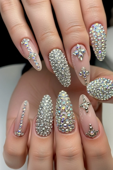3D Rhinestone Nail Art for Maximum Sparkle