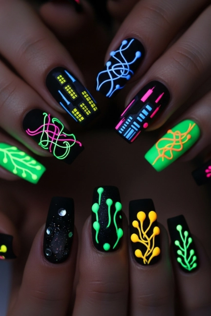 Neon 3D Nail Designs That Pop