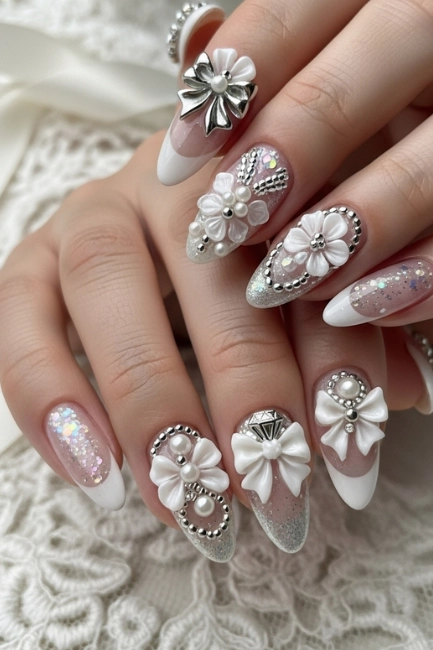 Bridal 3D Nail Art with Elegant Details