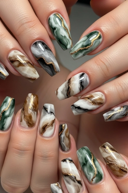 Earthy Marble-Inspired Nails
