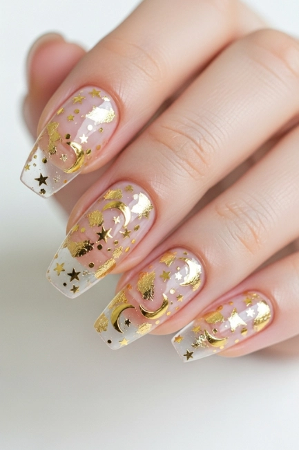 Clear Nails with Decals