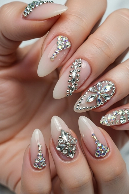 Almond Nails with Rhinestones