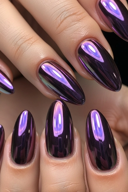 Plum Chrome Nail Design