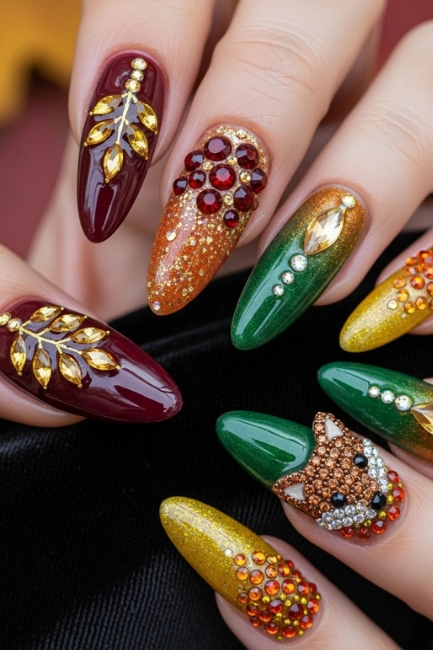 Jewel-Encrusted Fall Nails