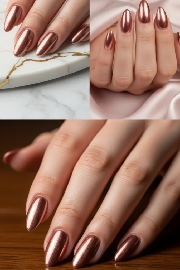 Rose Gold Nude Metallic Nails