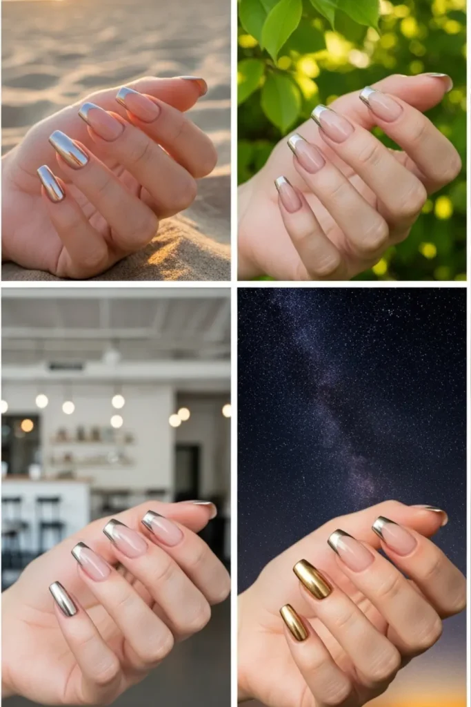 Nude Metallic French Tips
