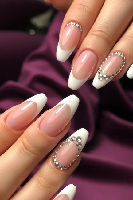 Classic French Tips with Swarovski Crystals