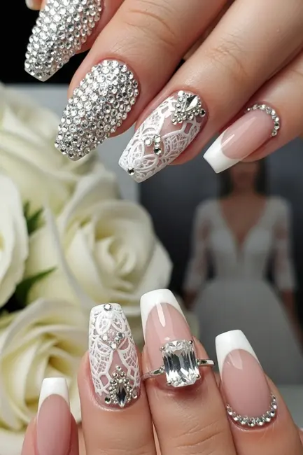 Bridal-Inspired Swarovski Nail Art
