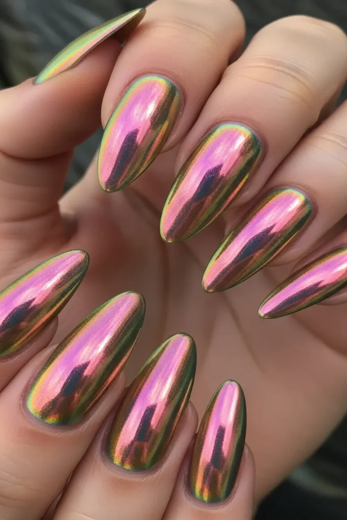 Rose Gold Holographic Metallic Nails