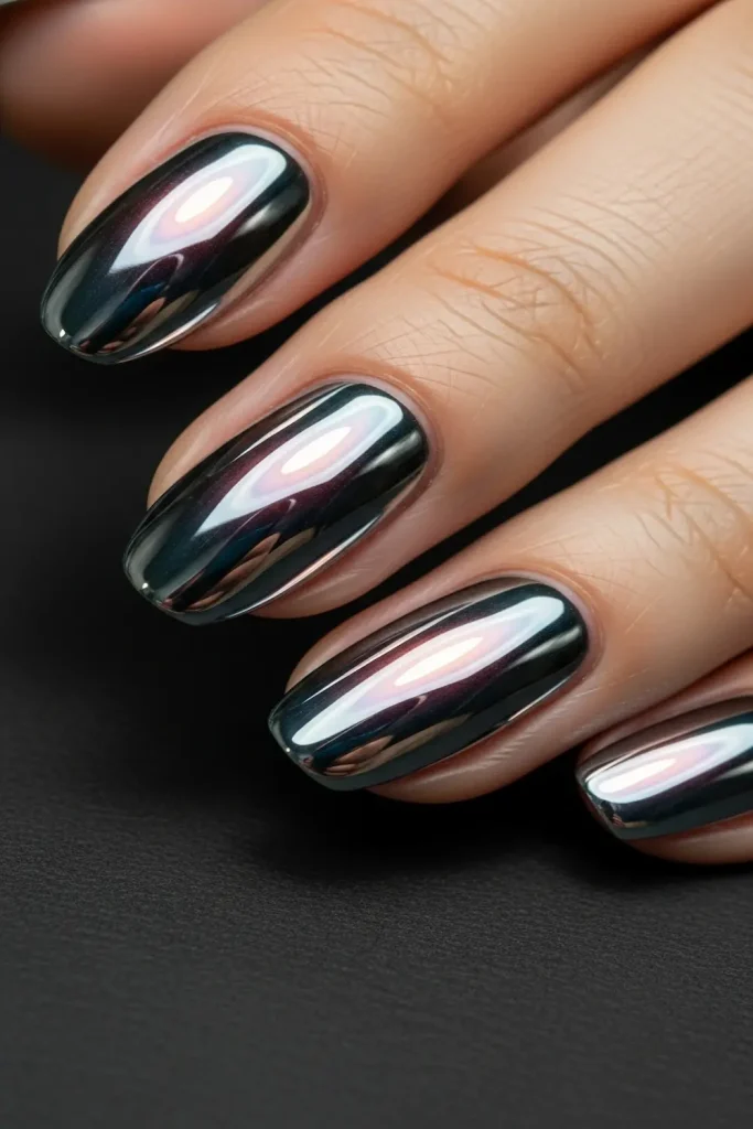 Short Metallic Chrome Nails