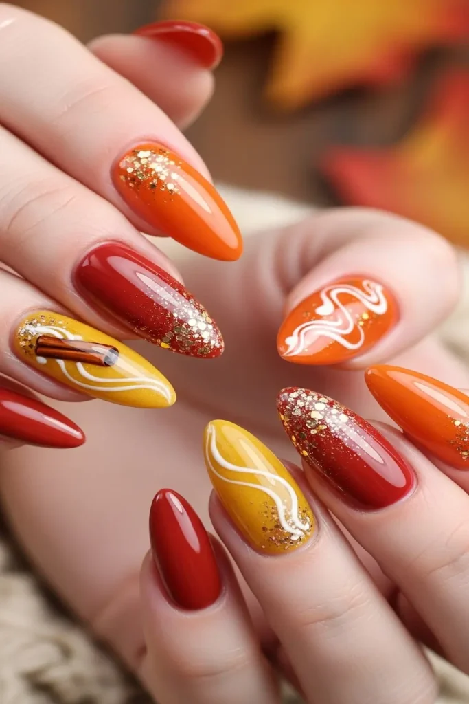 Classic Pumpkin Spice Almond Nails