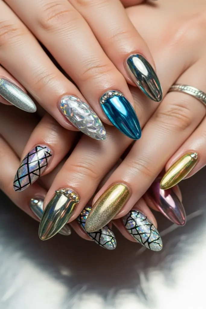 holographic metallic nail ideas