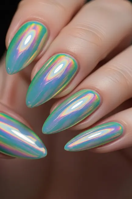 Holographic Almond Nails