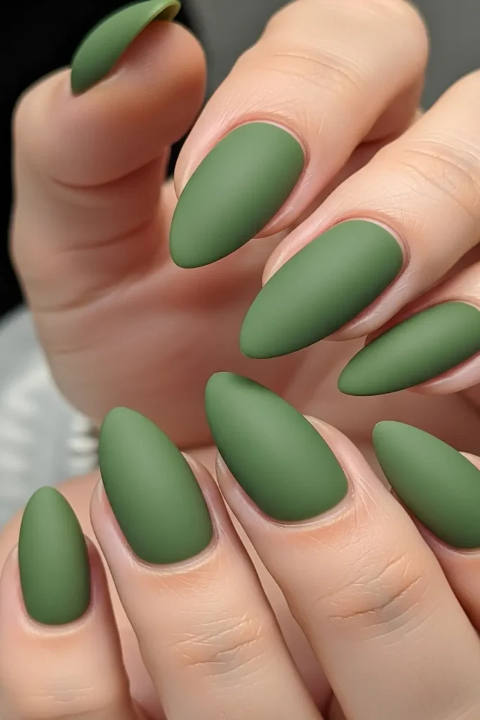 Olive Green Almond Nails