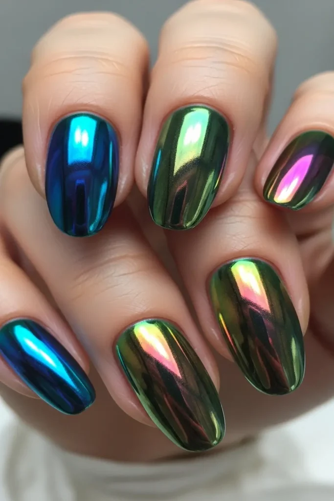 Short Holographic Metallic Nails