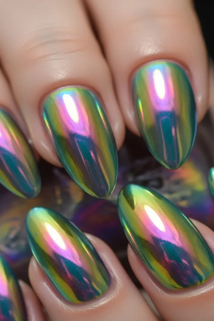 Rainbow Holographic Chrome Nails