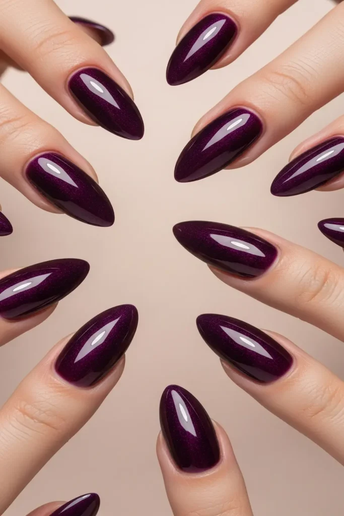 Plum-Toned Almond Nails