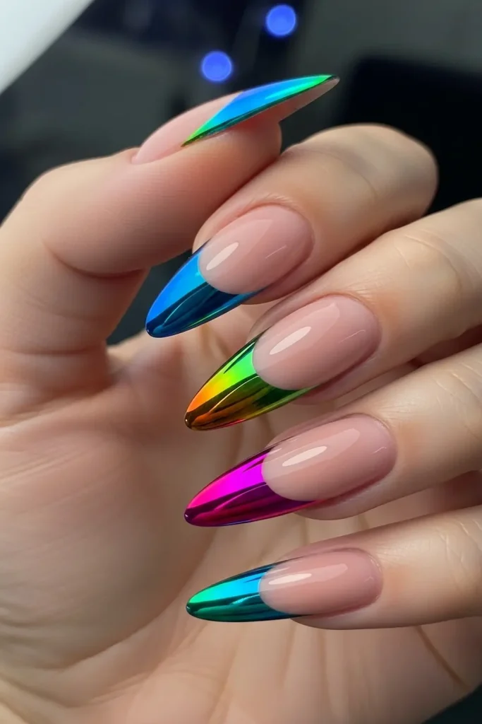 Holographic Metallic French Tips