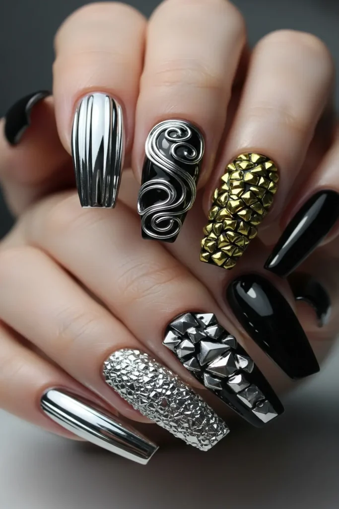 Metallic Coffin 3D Nail Art