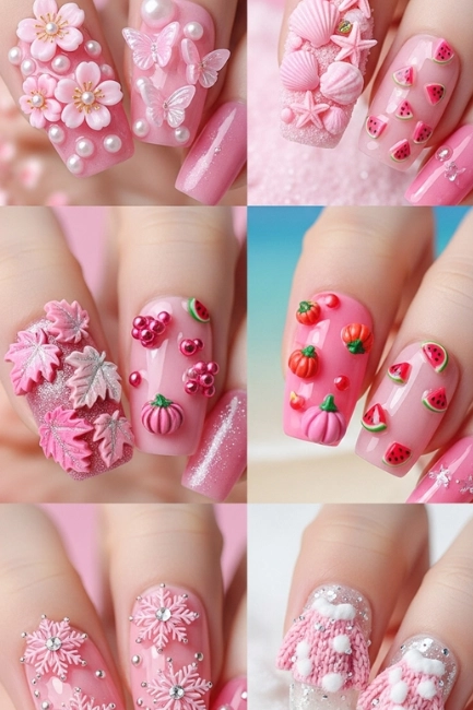 Seasonal Pink 3D Nail Inspirations