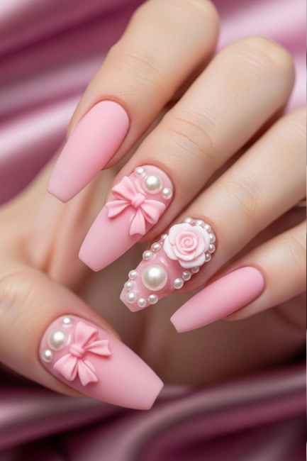 Baby Pink 3D Nails for a Soft Look